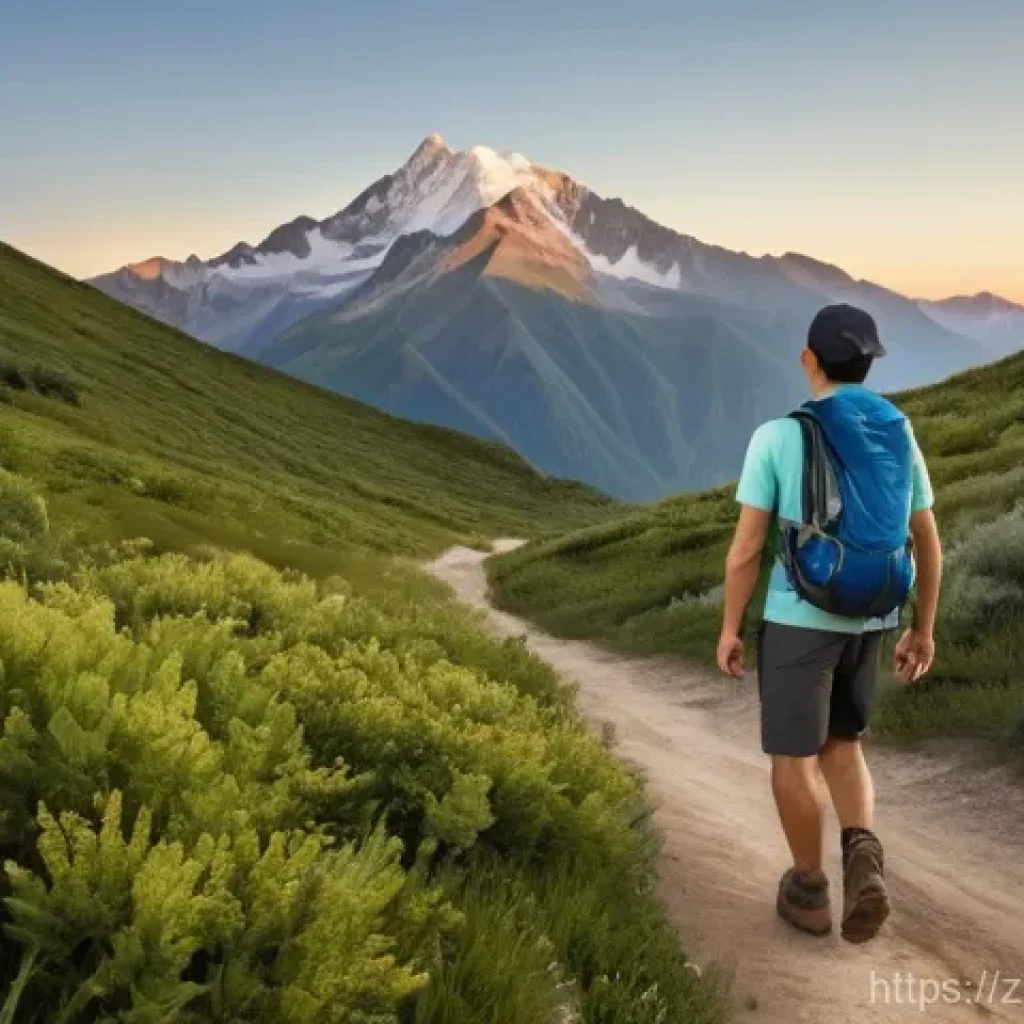 등산 후 피로 회복 방법 - **Prompt:** A young adult hiker, appearing in their late 20s or early 30s, with a relaxed yet slight...