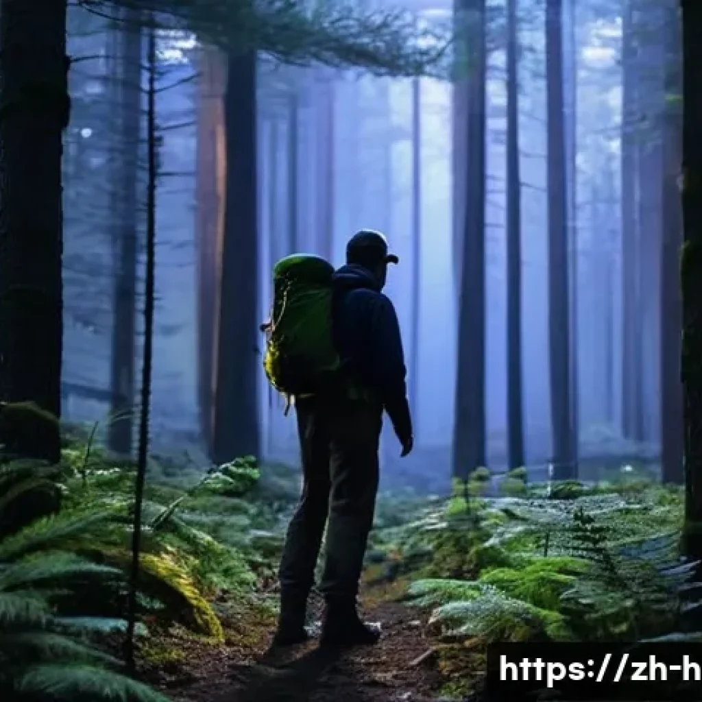 등산용 열화상 카메라 사용법 - **Prompt 1: Nighttime Wildlife Discovery in the Forest**
"A lone male hiker in his late 20s, wea...