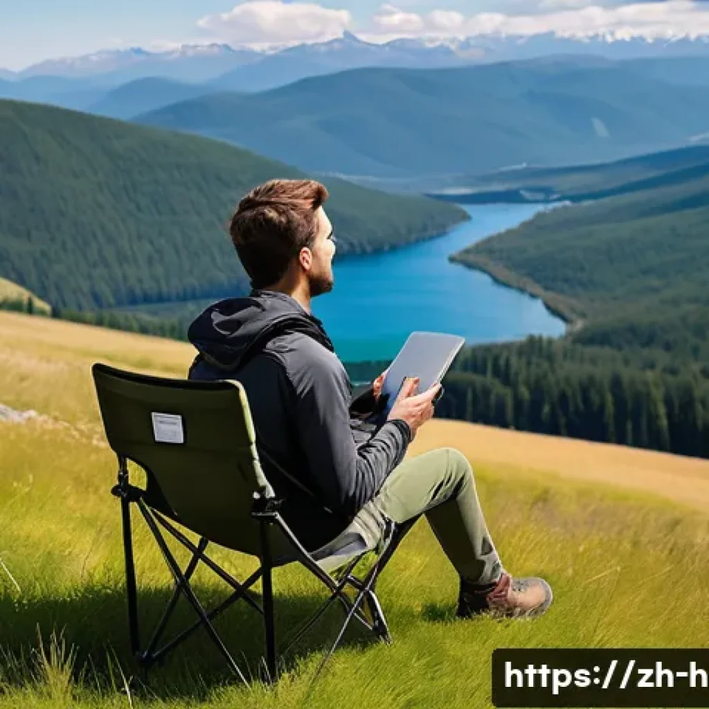 등산용 접이식 의자 추천 - **Lightweight Explorer's Retreat:**
"An adventurous young adult, dressed in modern, functional h...