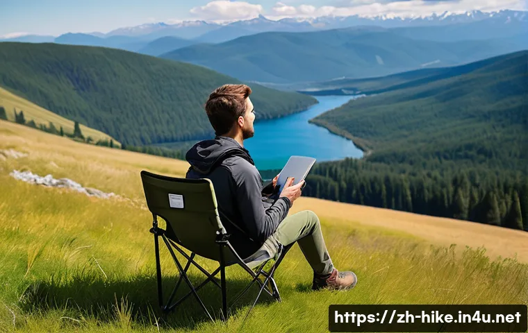 등산용 접이식 의자 추천 - **Lightweight Explorer's Retreat:**
    "An adventurous young adult, dressed in modern, functional h...