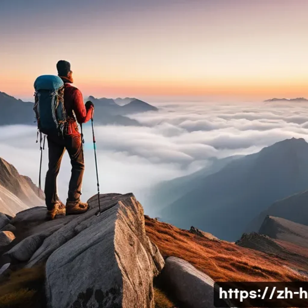 등산 사진 촬영 팁 - A breathtaking mountain landscape at sunrise, featuring golden sunlight softly illuminating layered ...